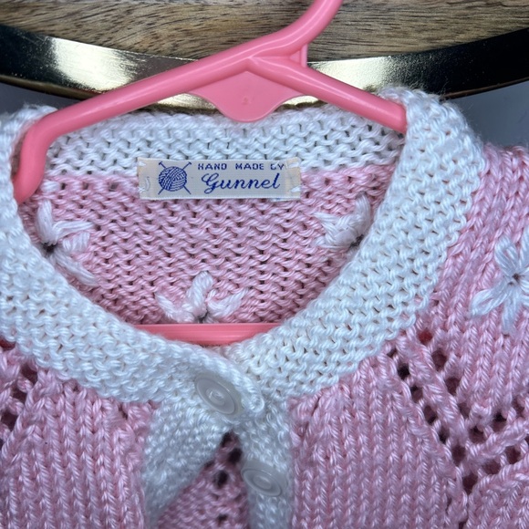 Handmade Pink and White Baby Cardigan - Picture 4 of 9
